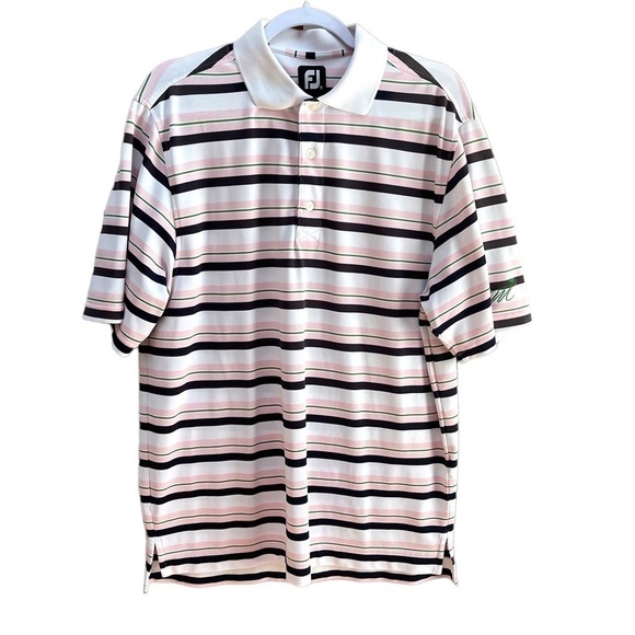 FootJoy Other - FootJoy Golf Polo Short Sleeve Collar Pink Black White Striped Mens Size Medium